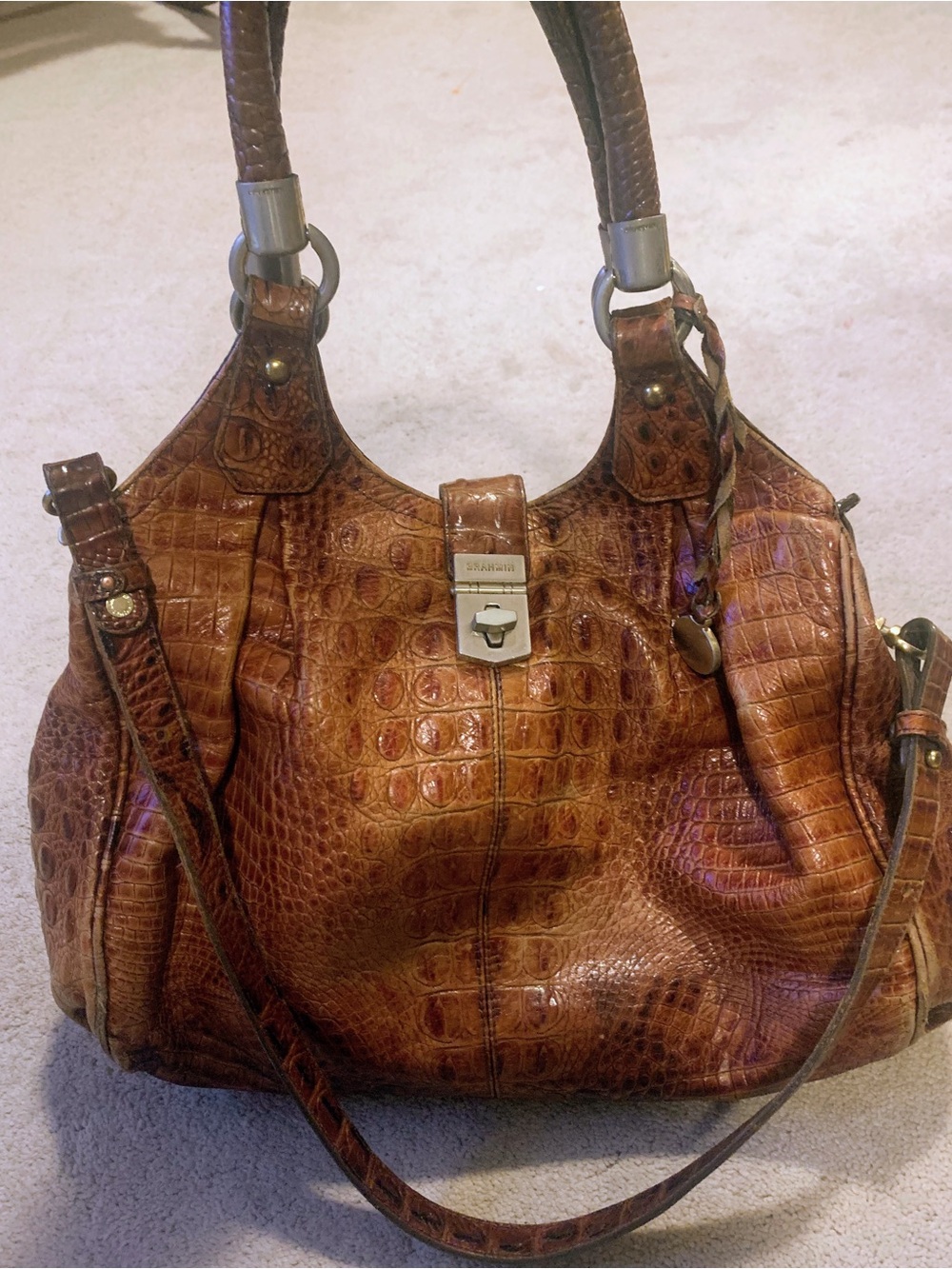 BRAHMIN ELISA Pecan Satchel READ ALL